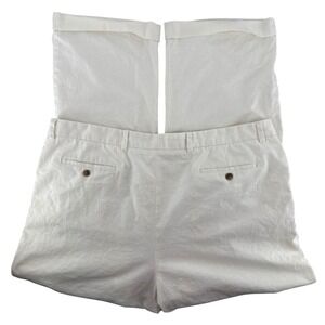 Bowen & Wright Mens 44R Linen Cotton Pleated Cuffed Trousers Cream Off-White